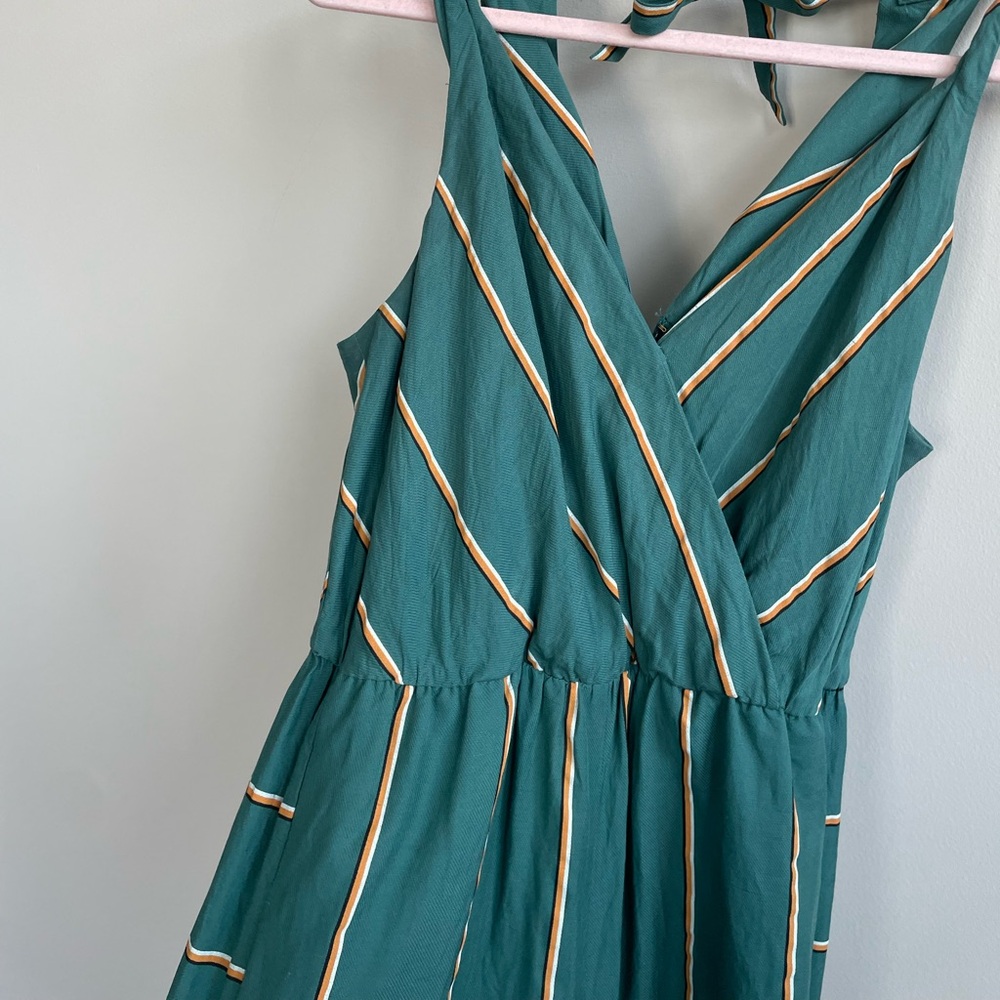 Anthropologie Green Striped V-Neck Wide-Leg Jumpsuit - Picture 5 of 15